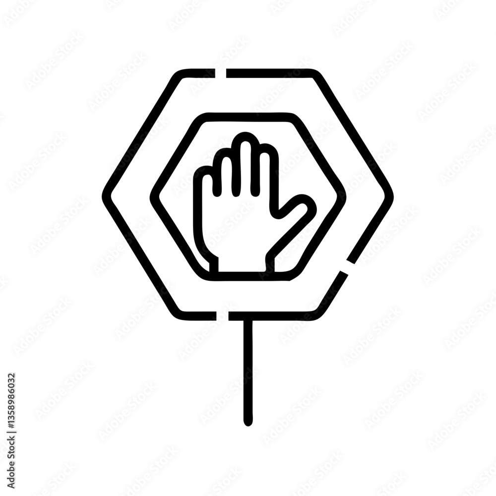 Hand Symbol Stop Sign Icon in Minimalistic Design Hand Symbol Stop Sign Icon in Minimalistic Design