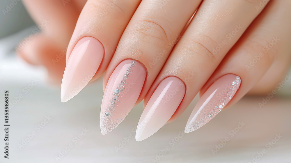 Elegant long nails with a soft ombre effect and sparkling accents for a chic look Elegant long nails with a soft ombre effect and sparkling accents for a chic look