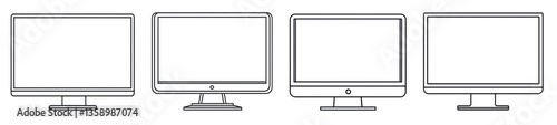outline computer monitors set on transparent background
