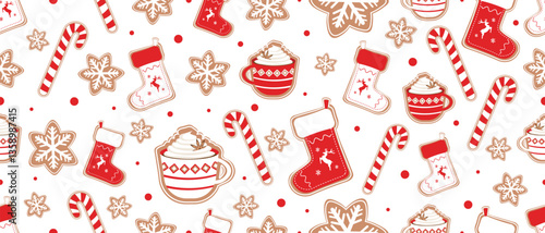 Christmas Seamless Pattern. Huge Christmas and New year Holiday Repeatable Pattern. Decorative Elements Texture for Wallpaper, Gift Wrapping paper, Card or Banner Template or Fabric Textile Prints