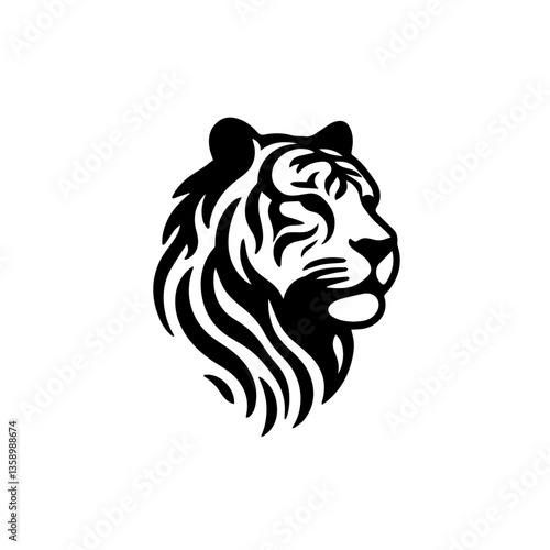 Wallpaper Mural Fierce Tribal Tiger Head Logo Vector, Wild Animal Face Illustration, Black and White Ink Tattoo Design, Majestic Jungle Predator, Powerful Big Cat Emblem, Wildlife Art, Mascot Symbol, Graphic Icon Torontodigital.ca