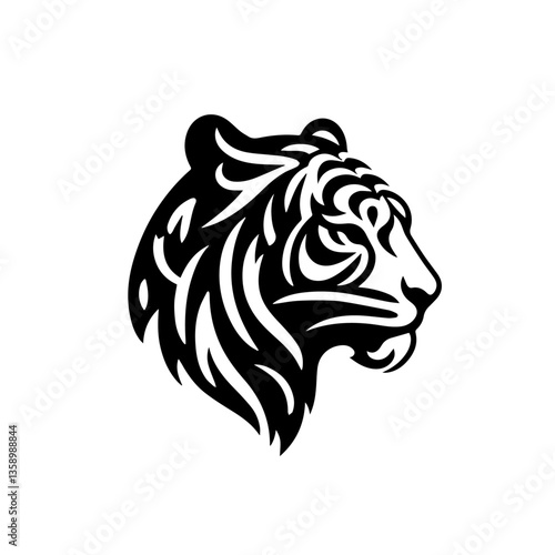 Wallpaper Mural Fierce Tribal Tiger Head Logo Vector, Wild Animal Face Illustration, Black and White Ink Tattoo Design, Majestic Jungle Predator, Powerful Big Cat Emblem, Wildlife Art, Mascot Symbol, Graphic Icon Torontodigital.ca