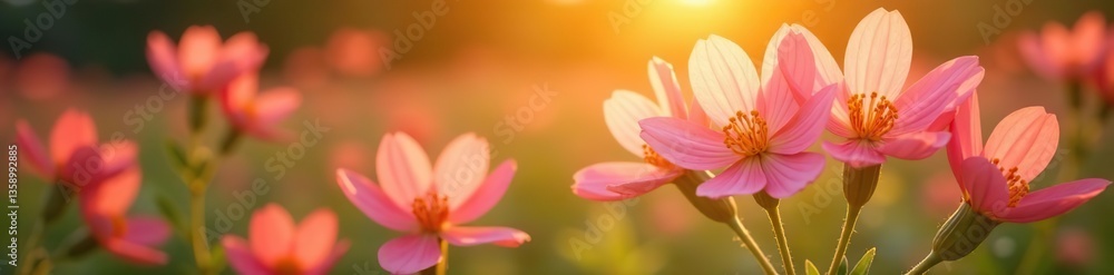 Naklejka premium Wild Cleome rutidosperma flowers blooming brightly under the warm spring sunlight, showcasing their delicate petals and vivid colors, outdoors, wildflowers