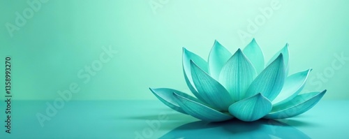 Abstract teal blue lotus flower pattern on a pastel green background, perfect for yoga, meditation and spa concepts,  wellness,  teal