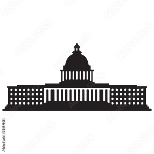 Washington Capitol building skyline silhouette vector, Black. with white background