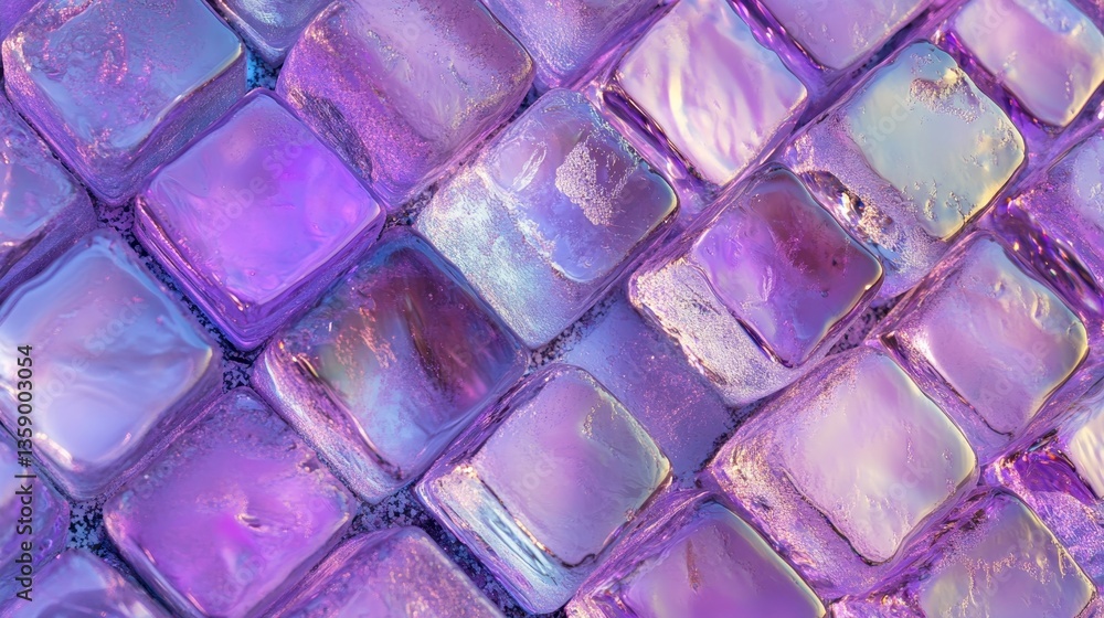 Realistic isometric cube wall texture with frosted etched glass in purple 80s holographic style Realistic isometric cube wall texture with frosted etched glass in purple 80s holographic style