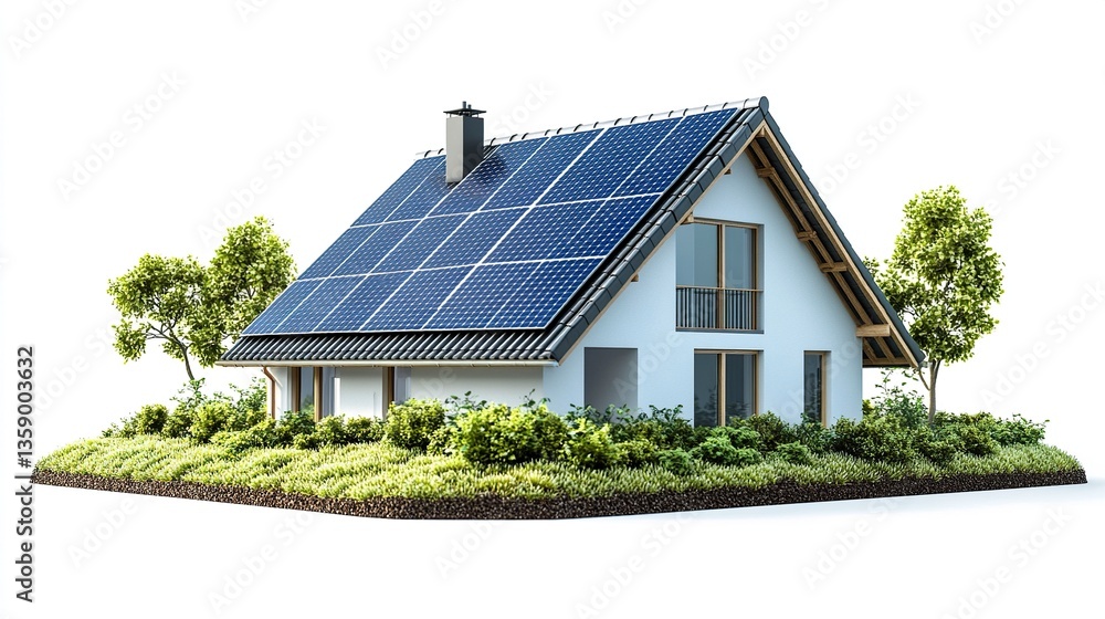 A simple and clean image of a solar panel grounded with a roof frame around it, showing a transitional phase of solar installation, on a white background.