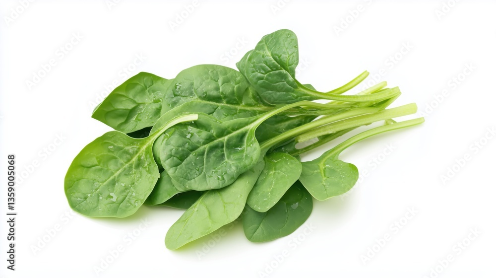 Fototapeta premium Fresh spinach leaves on a white background – Realistic, highly detailed close-up