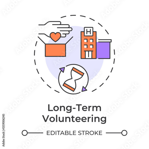 Long term volunteering multi color concept icon. Deep connections with organization. Contribution type. Round shape line illustration. Abstract idea. Graphic design. Easy to use in brochure
