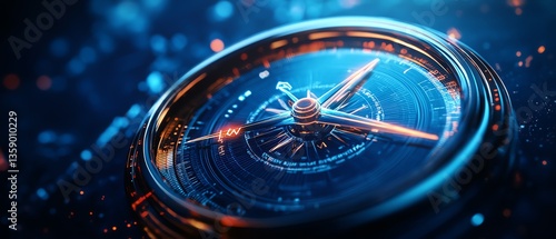 Wallpaper Mural Futuristic compass with digital dials and glowing markers, set against a deep blue background, showcasing the future of online data transport and smart navigation Torontodigital.ca