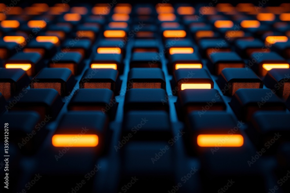 Obraz premium Dark keyboard with illuminated keys for gaming or industrial control in the background