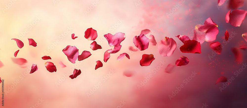 Floating rose petals against a soft gradient color background Floating rose petals against a soft gradient color background