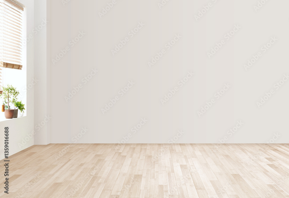 Empty the luxury modern room with a large window and natural light, shadowy room walls, and a blank wooden parquet floor. Empty the luxury modern room with a large window and natural light, shadowy room walls, and a blank wooden parquet floor.