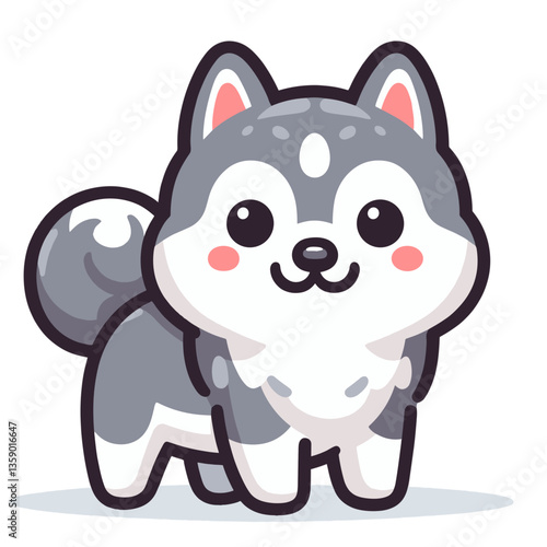 Adorable husky puppy cartoon with big eyes and happy expression. Perfect for dog breed guides and pet care educational content.