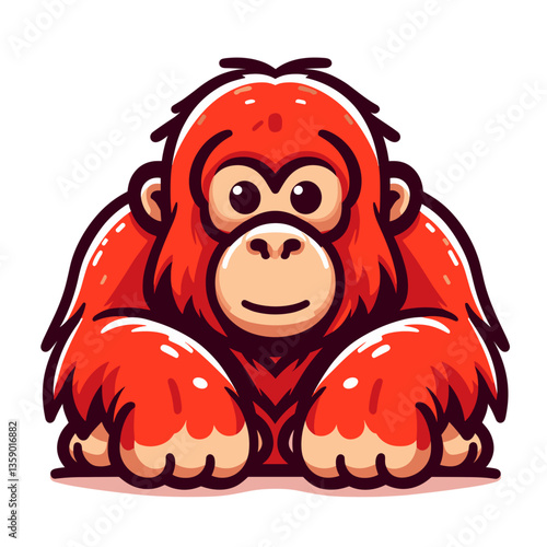 Friendly cartoon orangutan with expressive face on white background. Ideal for wildlife conservation, primate education, or rainforest protection themes.