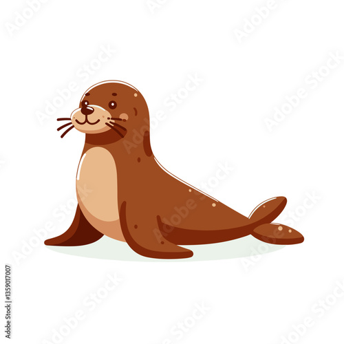 Brown seal pup with expressive eyes on white background. Ideal for marine wildlife conservation, arctic themes, or educational materials about sea mammals.
