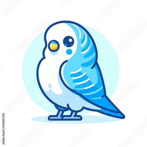 Cartoon blue budgie with sweet expression. Perfect for pet shop branding, avian care resources, or children's educational content about birds.