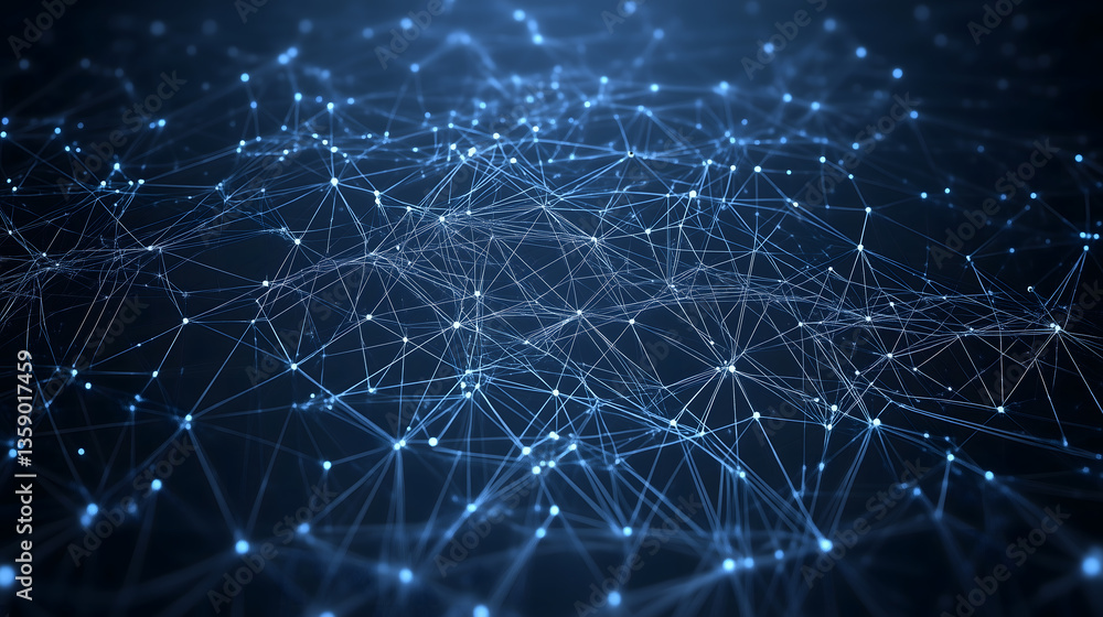 Fototapeta premium Neural network, artificial intelligence, social connections, digital database, polygonal mesh 3D illustration