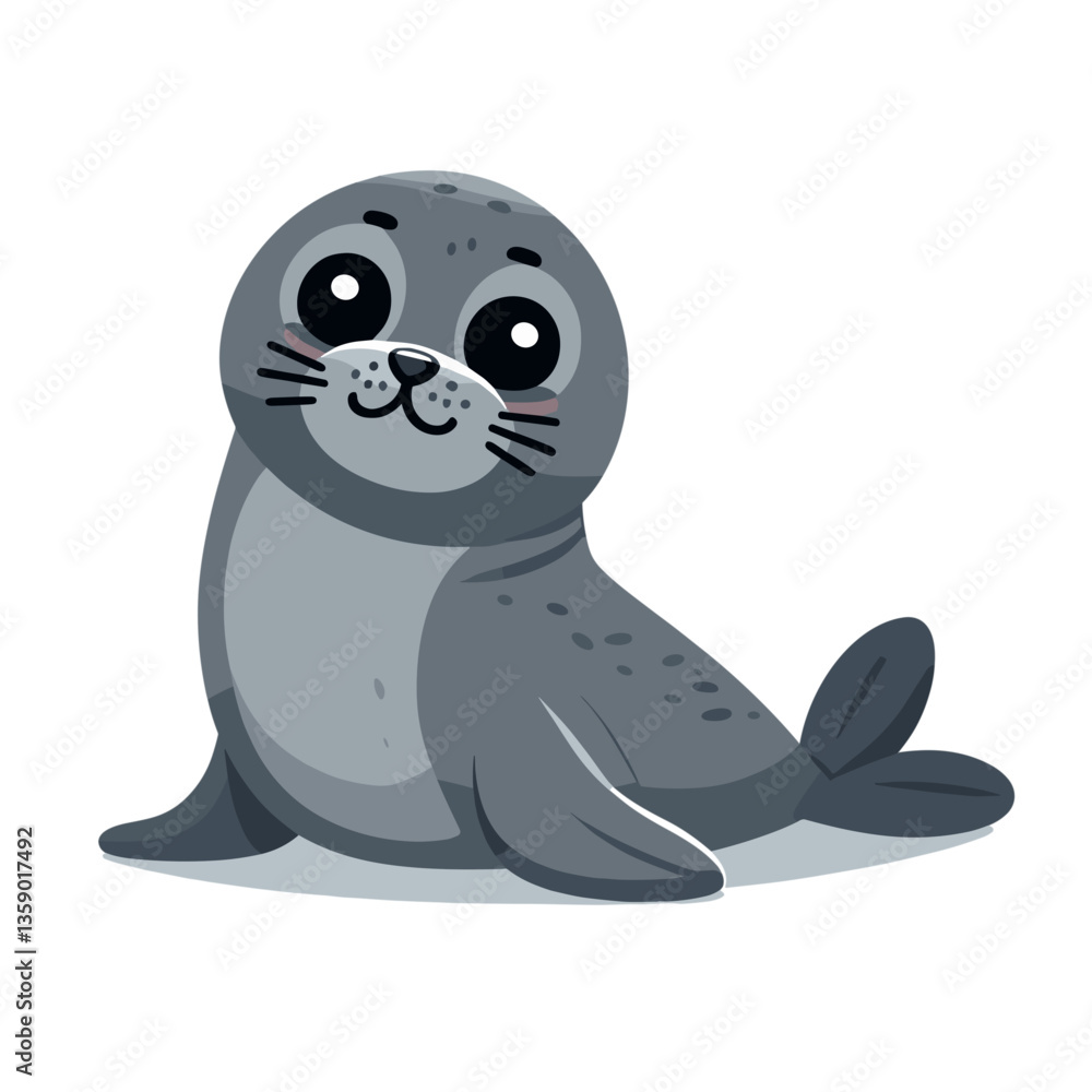 Obraz premium Cute cartoon seal pup with big eyes. Perfect for marine conservation campaigns, arctic wildlife education, or children's ocean-themed products.