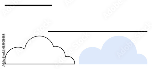 Overlapping cloud shapes with thin horizontal lines above create a clean, abstract composition. Ideal for weather, nature, simplicity, minimalism, abstraction, sky design inspiration. Flat simple