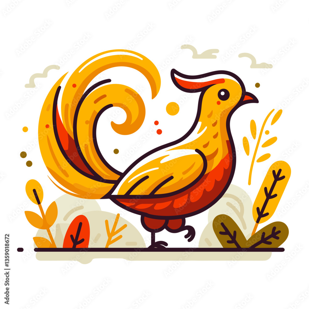 Stylized golden rooster with decorative elements. Ideal for Chinese New Year celebrations, farm animal education, or rustic country-themed designs. Stylized golden rooster with decorative elements. Ideal for Chinese New Year celebrations, farm animal education, or rustic country-themed designs.