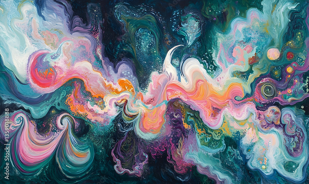 Abstract colorful swirls of paint blending together, creating a vibrant cosmic scene Abstract colorful swirls of paint blending together, creating a vibrant cosmic scene
