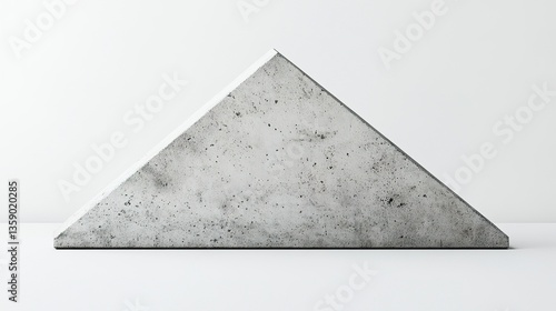 A triangular concrete stone podium with a rough texture, featuring a modern geometric design, isolated on a clean white backdrop. 