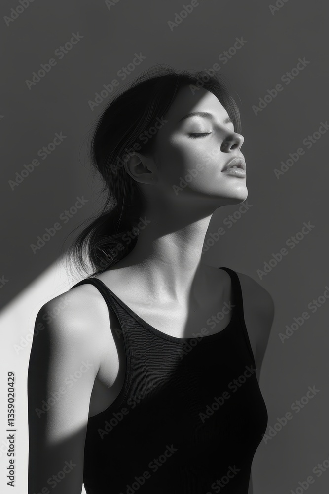 Sun-kissed Serenity: A portrait of a serene woman, basking in the warm embrace of sunlight, as the light dances across her face and shoulders, creating a captivating play of shadow and light. Sun-kissed Serenity: A portrait of a serene woman, basking in the warm embrace of sunlight, as the light dances across her face and shoulders, creating a captivating play of shadow and light.