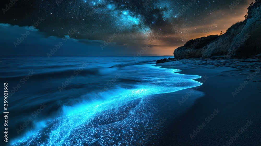 Naklejka premium Night Glow on the Shore