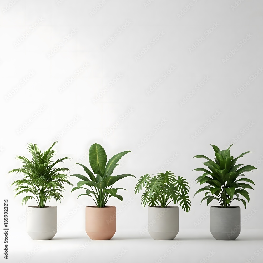 Obraz premium A collection of stylish indoor plants in modern pots, adding a touch of greenery to any home or office. Perfect for enhancing your living space with fresh, vibrant foliage.