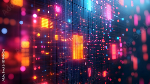 Wallpaper Mural Abstract digital background with glowing squares and dots in vibrant colors, creating a futuristic atmosphere Torontodigital.ca