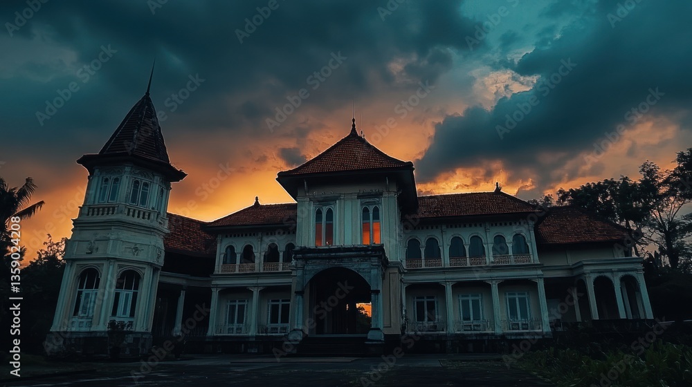 Naklejka premium Old Mansion at Sunset