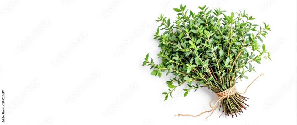 Obraz premium fresh green thyme bundle on white background