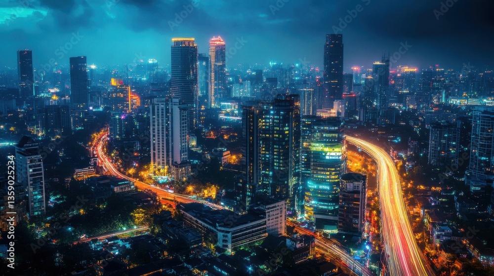 Obraz premium Night View of Mumbai Skyline with Traffic Trails