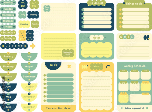 Cute decorative design for planner journaling stationery elements, notepad memopad bullet journal design