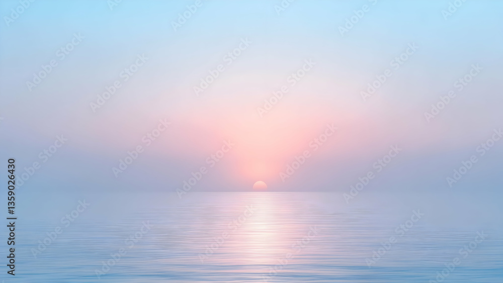 Obraz premium Pastel Dawn: Minimalist Sea Sunrise, Smooth Gradient of Cool Pastel Hues, Calm Waters Reflecting the Sky, Pure Serenity.