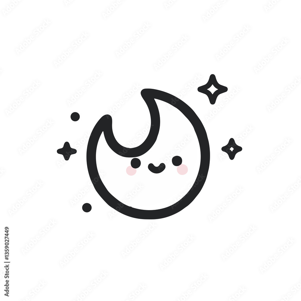 Fototapeta premium Cartoon Crescent Moon with a Smiling Face, Representing Night Sky or Space against White Background