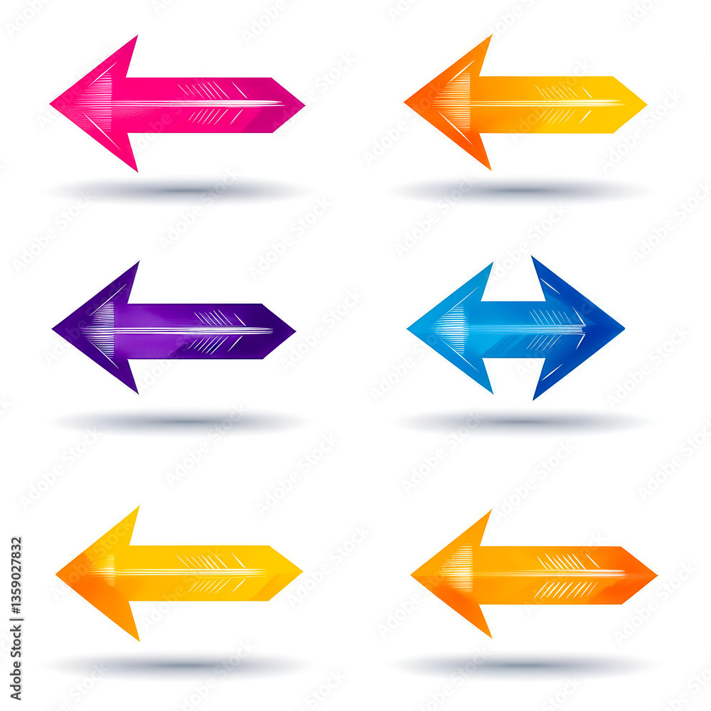 Fototapeta premium Colorful set of arrows pointing in different directions