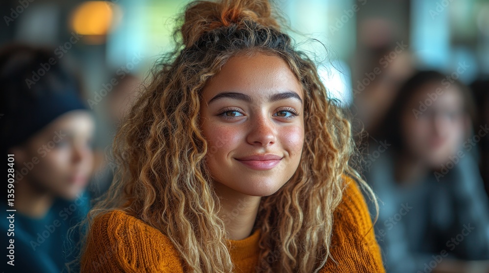 Fototapeta premium Smiling young woman with curly hair.