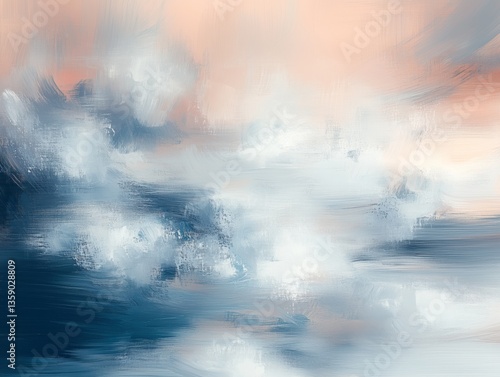 Dreamy abstract landscape with soft blue and peach hues.