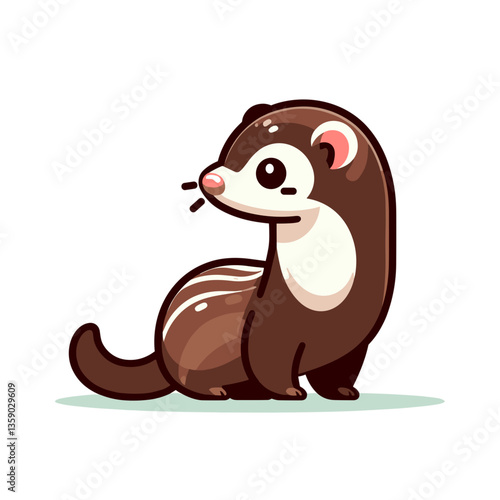 Cute cartoon ferret in brown and cream colors. Ideal for pet shop branding, exotic pet care materials, or children's educational content about small mammals.