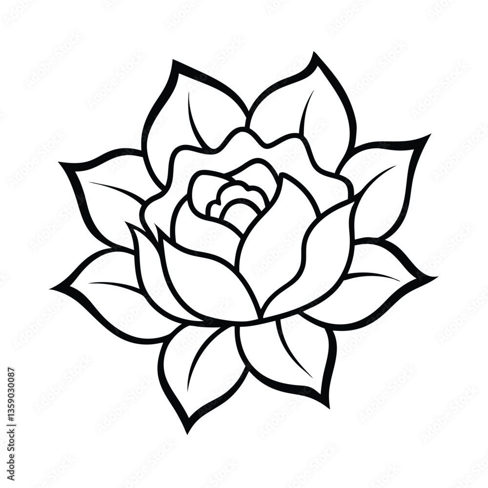 Vector illustration of a lotus flower with petals and leaves, isolated on white background, symbolizing beauty and nature Vector illustration of a lotus flower with petals and leaves, isolated on white background, symbolizing beauty and nature