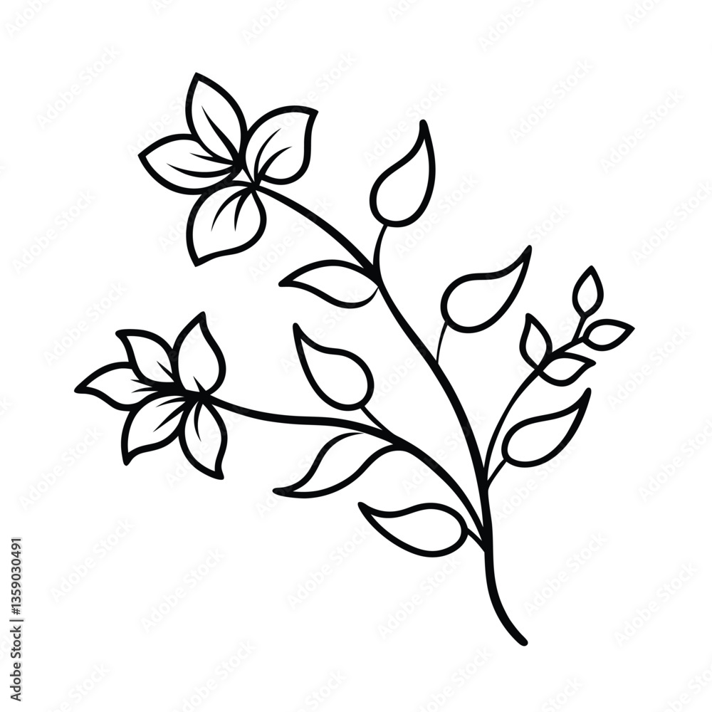 Obraz premium Vector illustration of a tree branch with leaves and flowers, a floral design with nature elements, perfect for spring and summer decoration Vector illustration of white background 