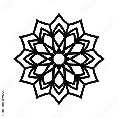 Snowflake pattern on white and black background with floral and mandala design elements, creating a decorative winter motif
