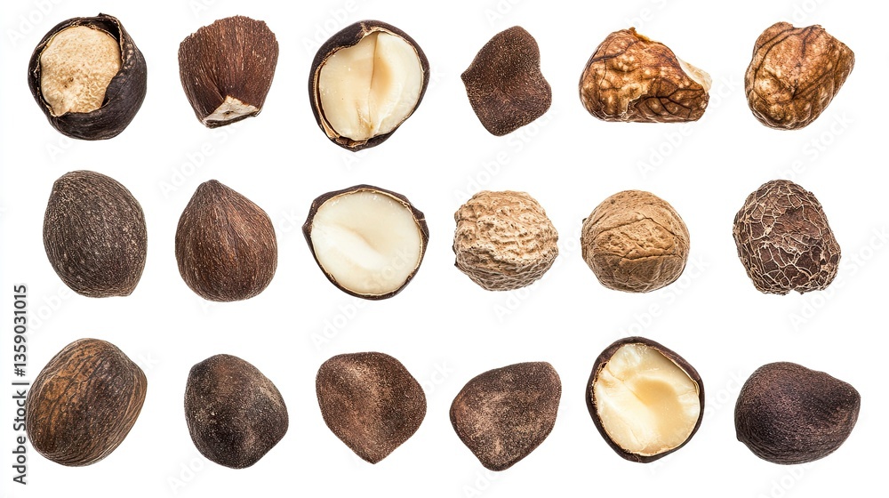 Brazil and other nuts isolated on white, set Brazil and other nuts isolated on white, set
