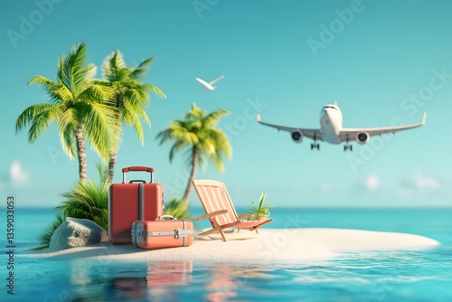 Chair beach and coconut tree on beach island. Summer vacation time