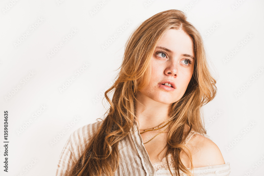 Model, Gesicht, natürlich, jung, weißer Hintergrund Model, Gesicht, natürlich, jung, weißer Hintergrund