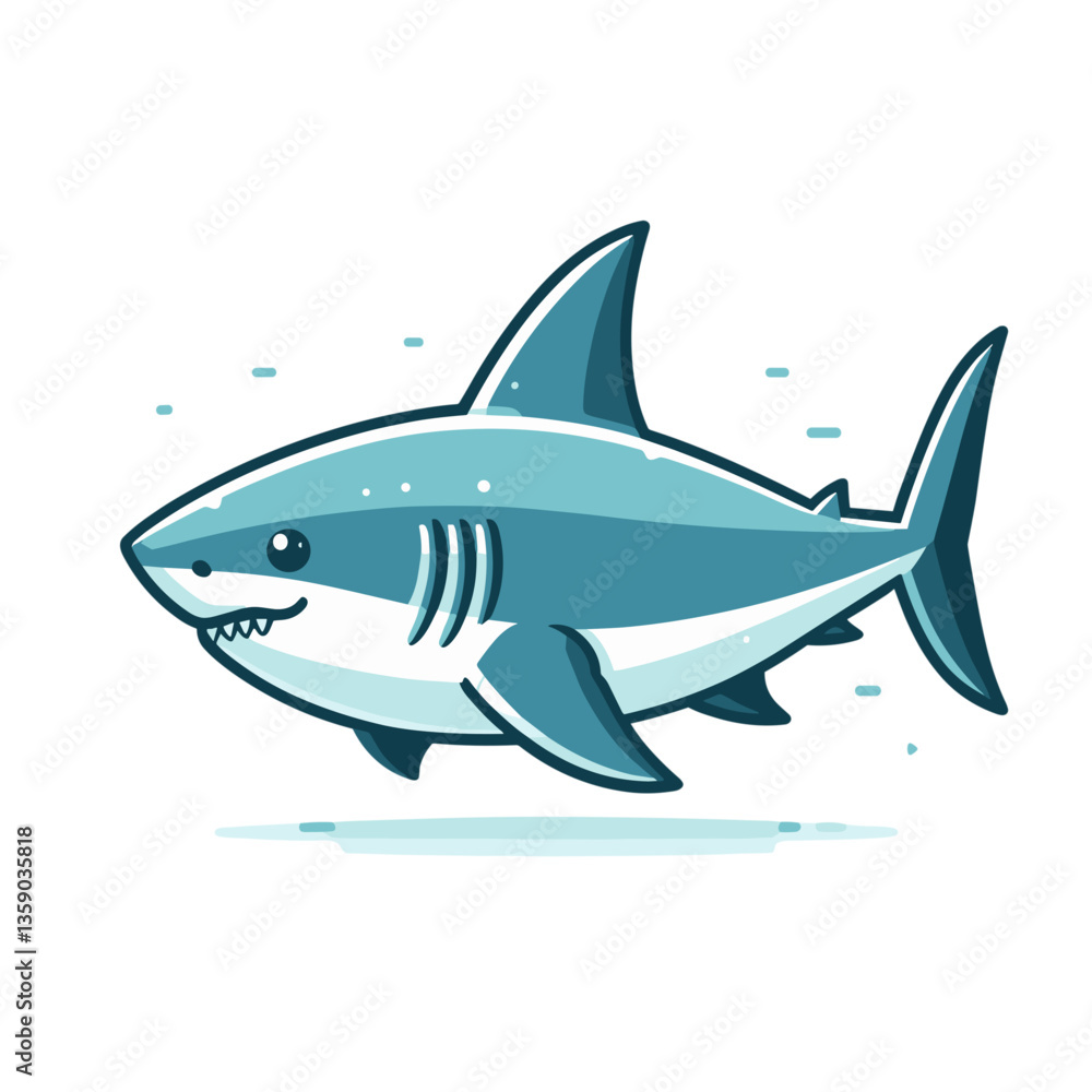 Blue shark cartoon with sharp teeth in swimming pose, simple design. Perfect for ocean conservation awareness and marine biology education. Blue shark cartoon with sharp teeth in swimming pose, simple design. Perfect for ocean conservation awareness and marine biology education.