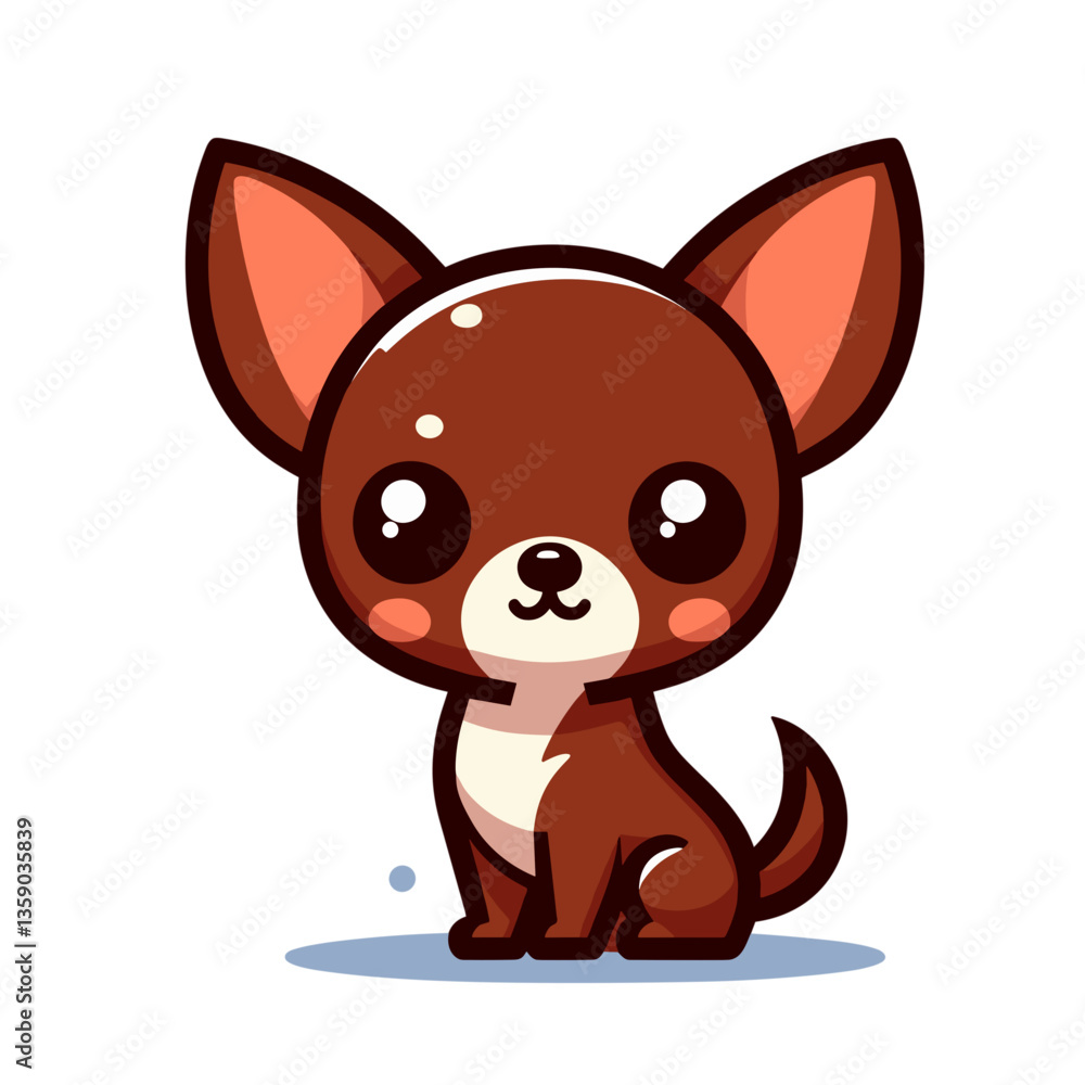 Cute brown chihuahua puppy cartoon with big eyes, sitting pose. Perfect for small dog breed guides and pet adoption materials. Cute brown chihuahua puppy cartoon with big eyes, sitting pose. Perfect for small dog breed guides and pet adoption materials.