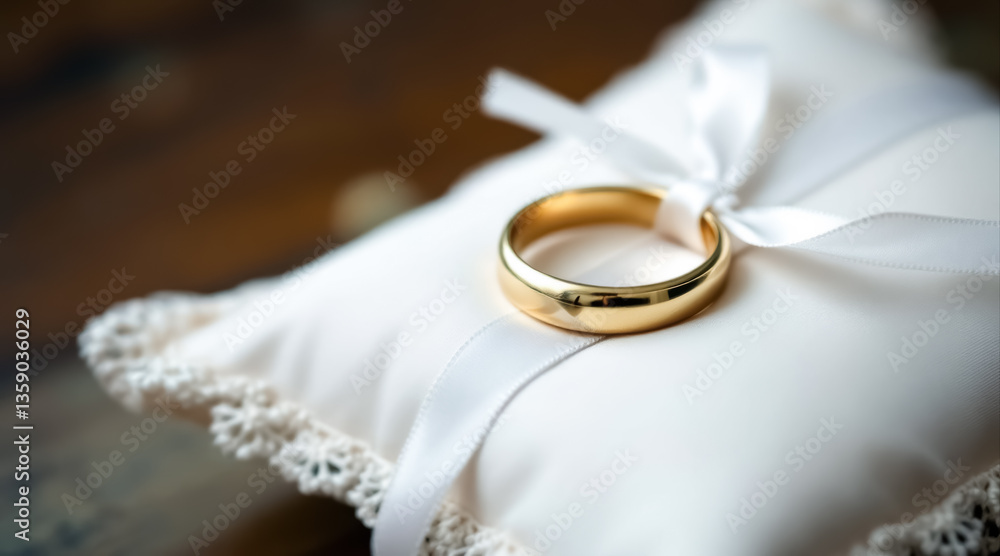 polished gold wedding ring on a white satin pillow polished gold wedding ring on a white satin pillow